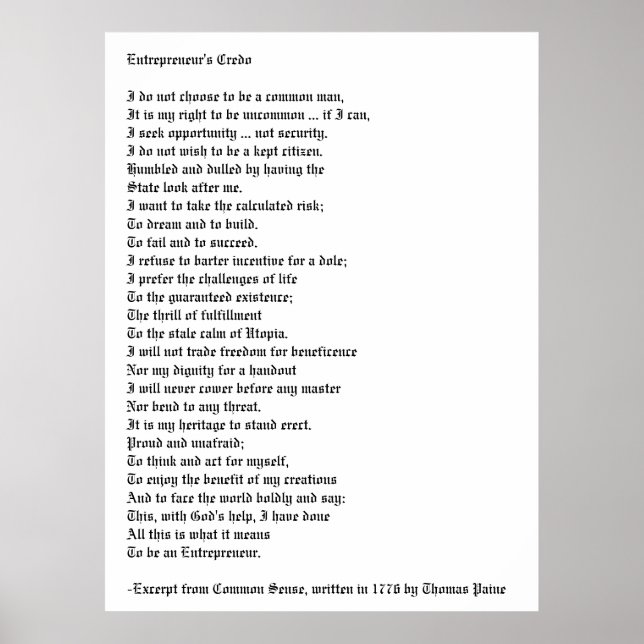 Poster Le credo de l'entrepreneur (Devant)