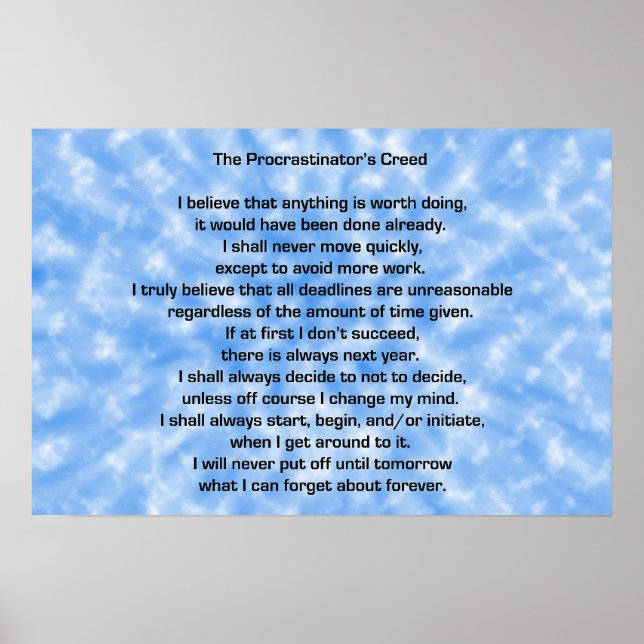 Poster Le credo du procrastinateur (Devant)
