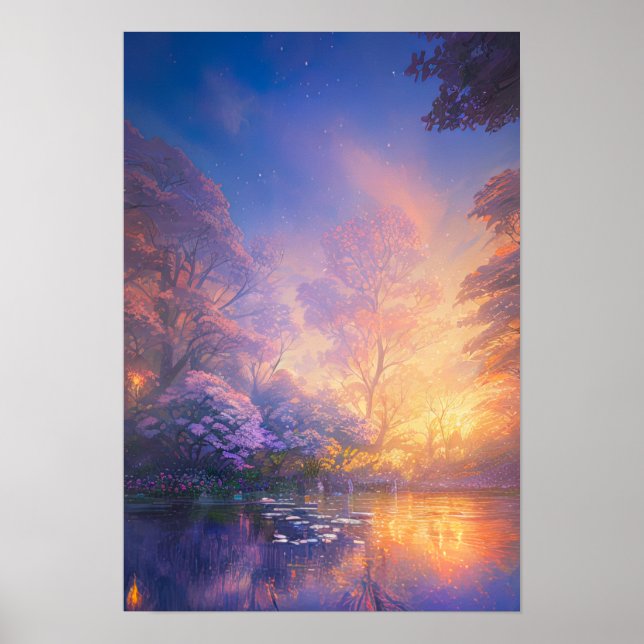 Poster Le crépuscule doré du lac Forest (Devant)