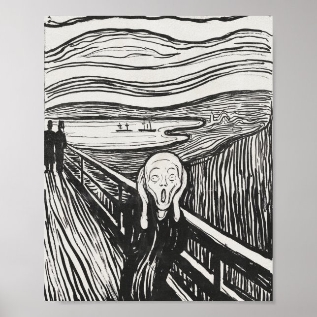 Poster Le cri d'Edvard Munch noir et blanc (Devant)