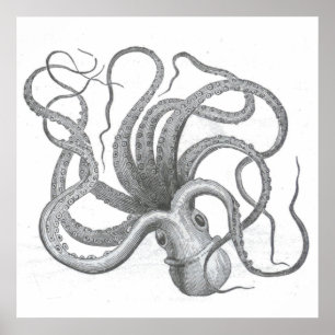 Poster Le cru nautique de poulpe de steampunk kraken le