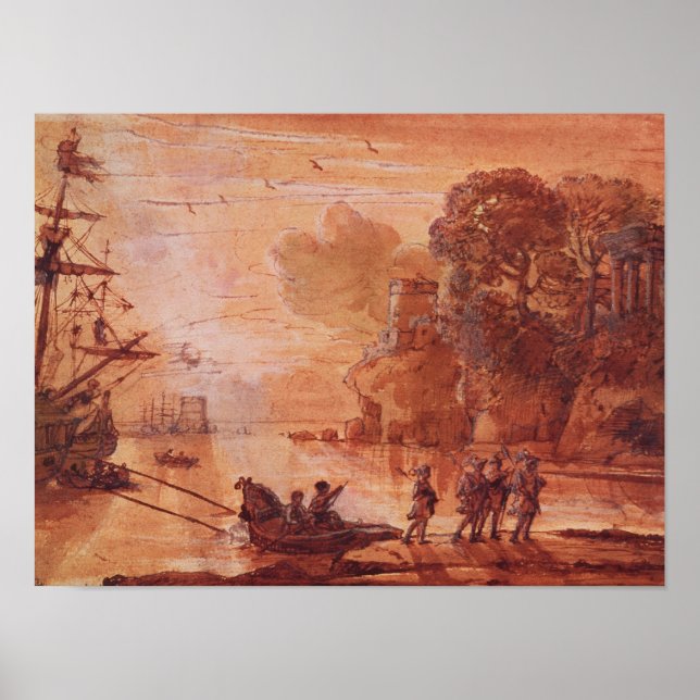 Poster Le débarquement des guerriers dans un port (Devant)