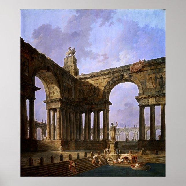 Poster Le débarquement par Hubert Robert (Devant)