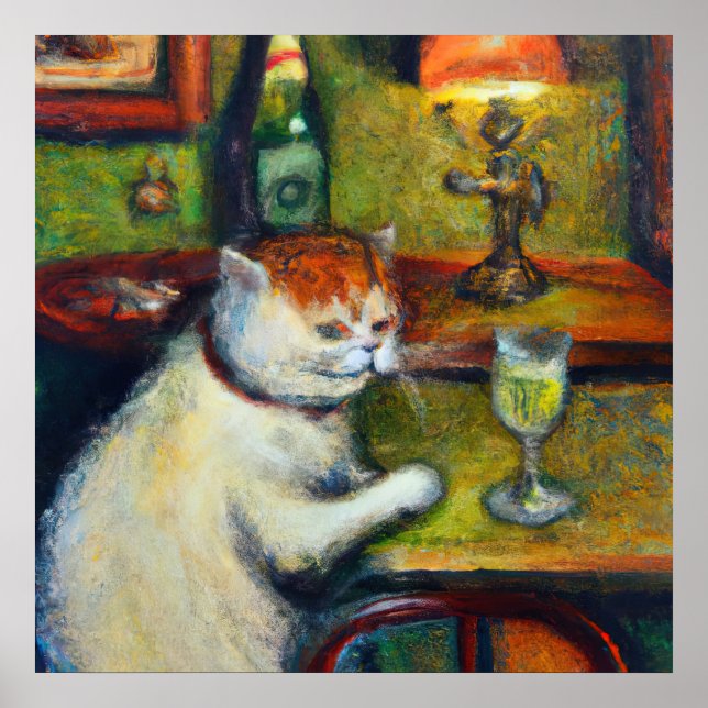 Poster Le Dernier Verre D'Absinthe, Impressionniste Chat  (Devant)