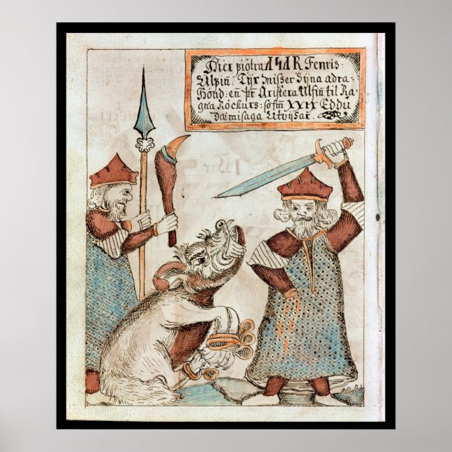 Poster Le dieu Norse Tyr perdant sa main au loup lié (Devant)