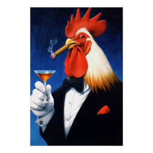 Poster Le Don de l'Aube Coq Dapper Fumer Cigar