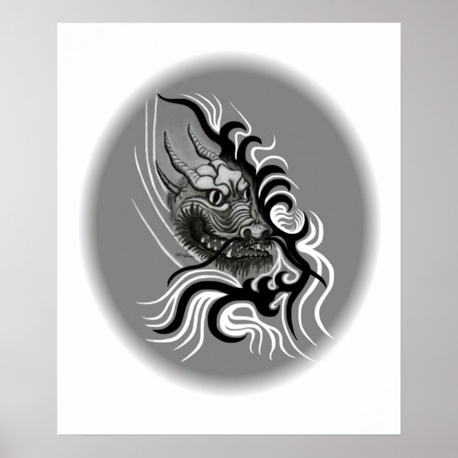 Poster Le dragon chinois à la toiture de tatouage (Devant)