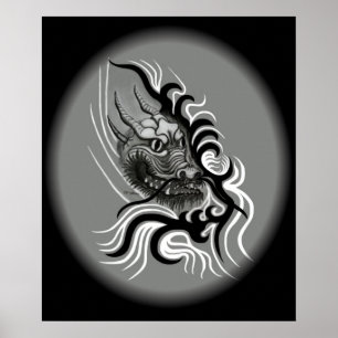 Poster Le dragon chinois à la toiture de tatouage