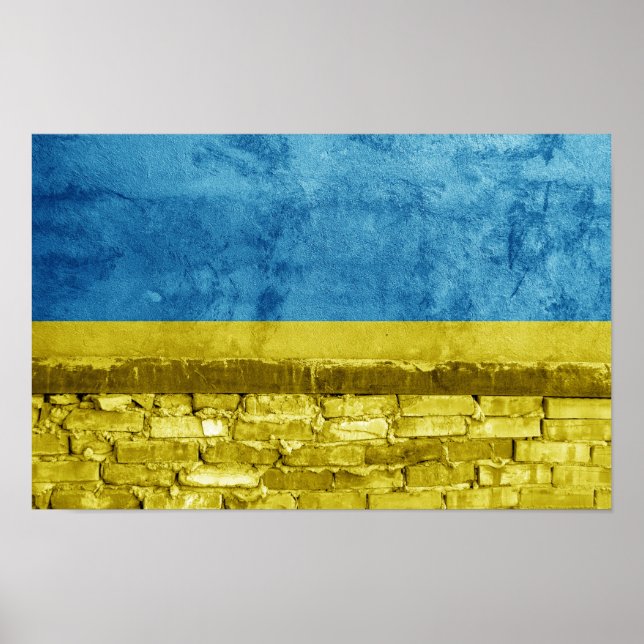 Poster Le drapeau ukrainien sur le mur (Devant)
