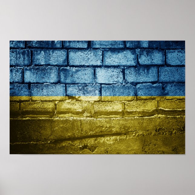 Poster Le drapeau ukrainien sur le mur (Devant)
