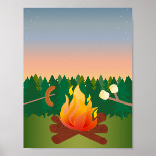 Poster Le feu extérieur de camp d'été