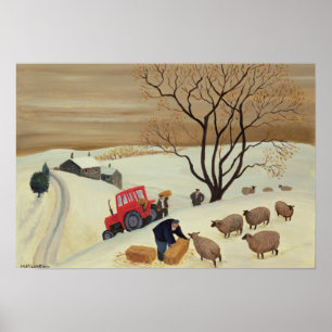 Poster Le foin au mouton par tracteur