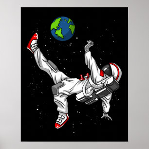 Poster Le football du football d'astronaute de l'espace