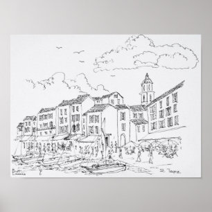 Poster Le front de mer de Saint-Tropez  Côte d'Azur, Fran