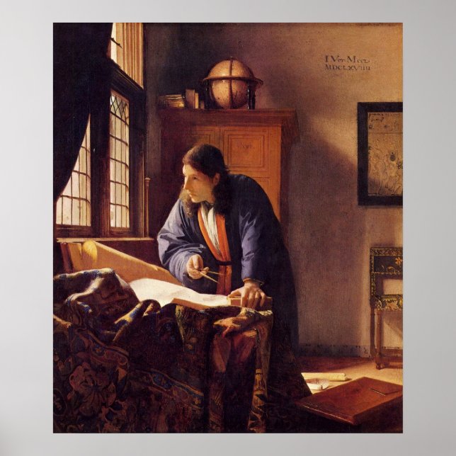 Poster Le géographe par Johannes Vermeer (Devant)