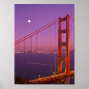 Poster Le Golden Gate Bridge peu après le coucher du sole