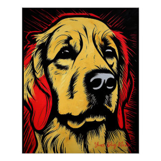 Poster Le Golden Retriever Dog, Rouge et Noir 004 - Ulis