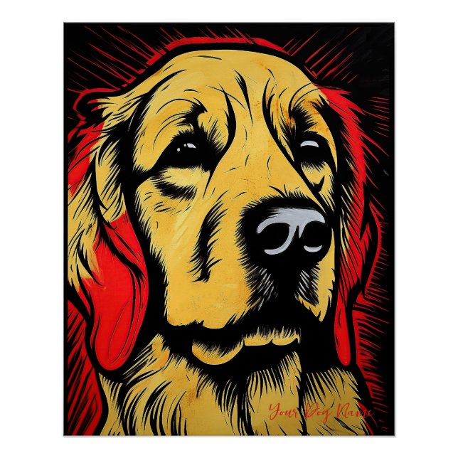 Poster Le Golden Retriever Dog, Rouge et Noir 004 - Ulis (Devant)