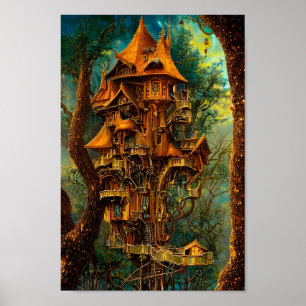 Poster Le Golden Treehouse   ART NUMÉRIQUE IMAGINAIRE