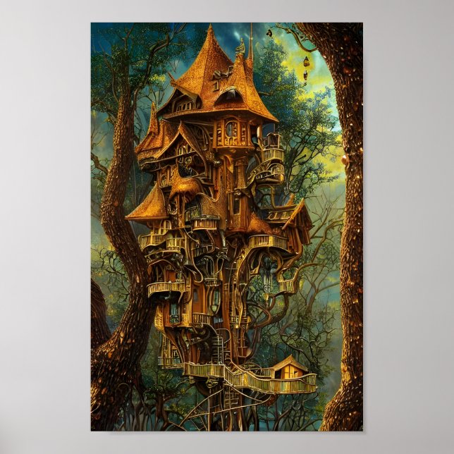 Poster Le Golden Treehouse | ART NUMÉRIQUE IMAGINAIRE (Devant)