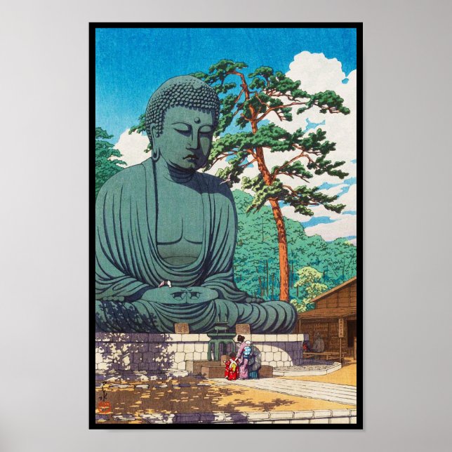 Poster Le Grand Bouddha à Kamakura Hasui Kawase hanga (Devant)