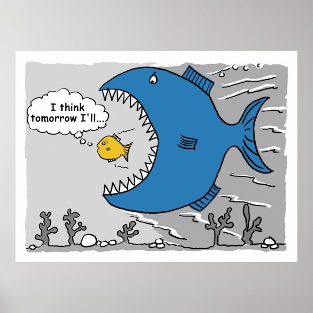 Poster Le gros poisson sur le point de manger un poisson  (Devant)