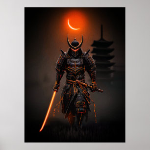 Poster Le guerrier futuriste Cyberpunk Samurai