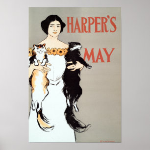 Poster Le harpiste vintage peut des chats par Edouard