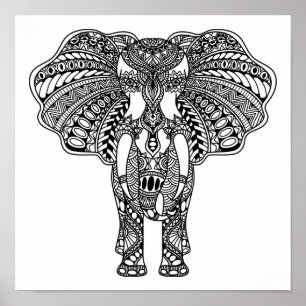 Poster Le henné Mehndi a décoré l'éléphant d'Asie 2