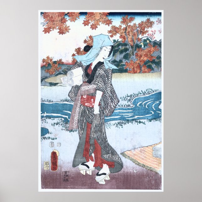 Poster Le Japonais Ukiyo-e Momiji à onna par Kunisada (Devant)
