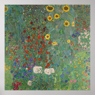 Poster Le jardin de ferme de Klimt avec des tournesols