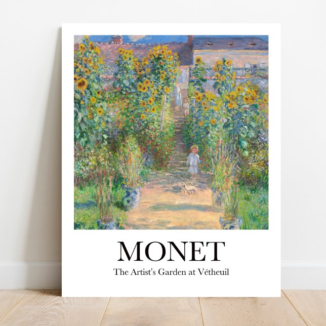 Poster Le jardin de l'artiste à Vétheuil par Claude Monet (Monet's Garden Print: Sunflowers & Flowers in Bloom. Impressionist art for home decor)