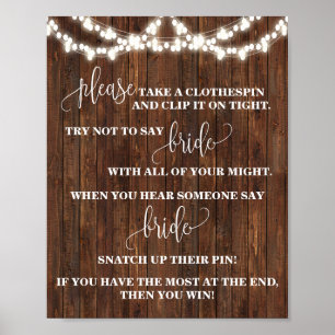 Poster Le jeu de la douche de mariée à pince à linge Sign