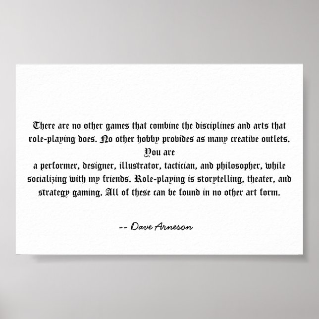 Poster Le jeu de rôles est unique (Devant)