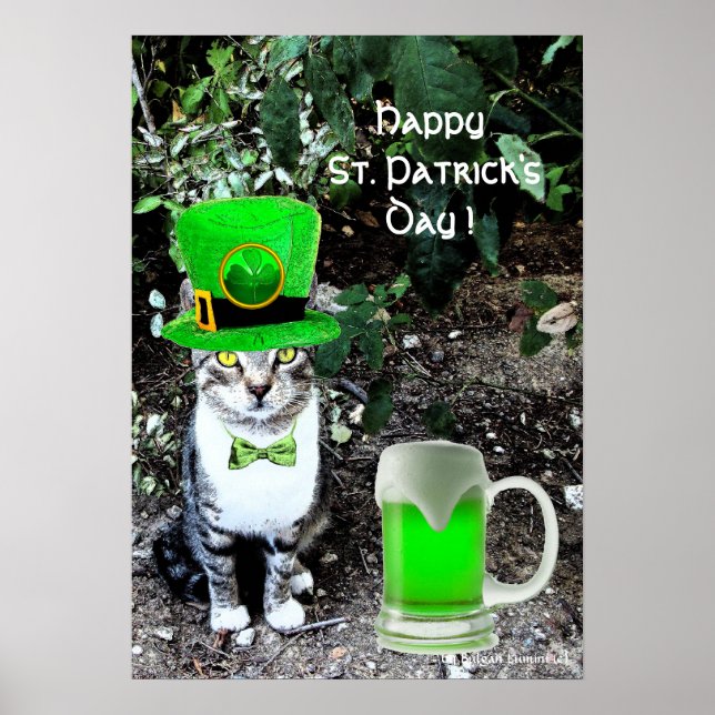 POSTER LE JOUR DE SAINT PATRICK CAT WITH GREEN IRISH (Devant)