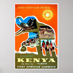 Poster Le Kenya, Afrique, font une date avec un soleil,