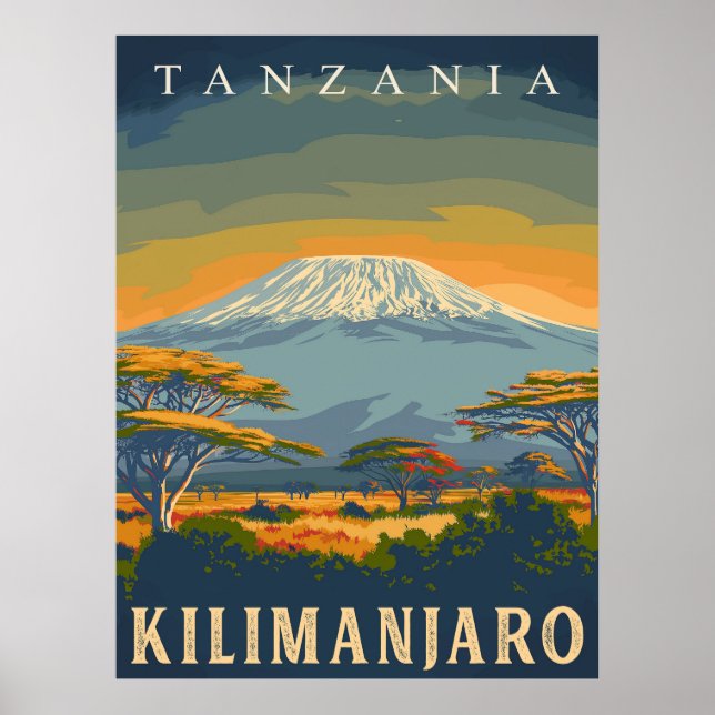 Poster Le Kilimandjaro, Tanzanie Vintage (Devant)