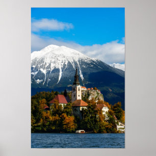 Poster Le lac a saigné le paysage en automne