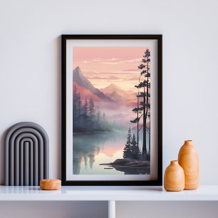 Poster Le lac Mystic Mountain à Dawn