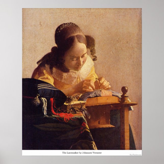 Poster Le Lacemaker par Johannes Vermeer (Devant)