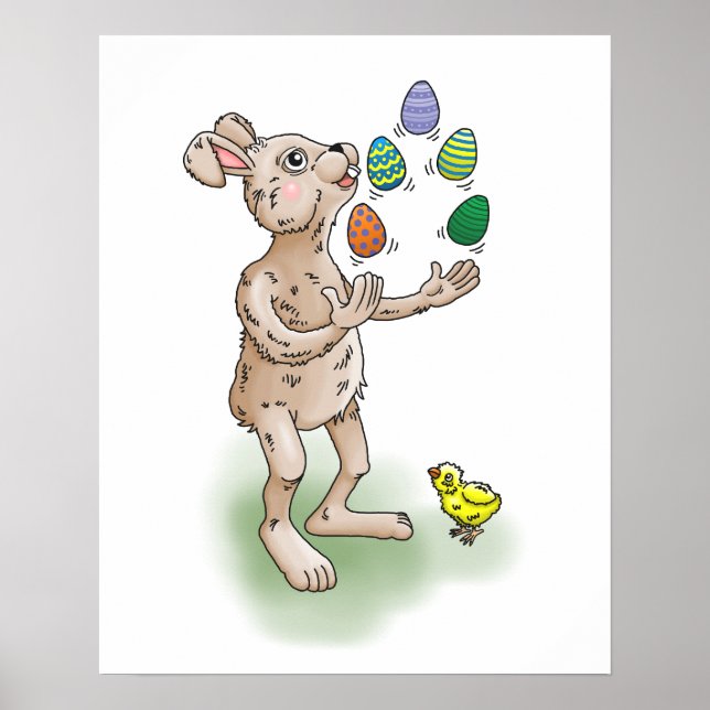 Poster Le lapin de Pâques jongle avec les oeufs de Pâques (Devant)
