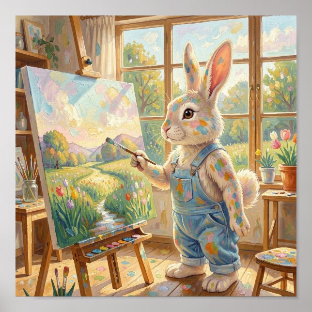 Poster Le lapin de Pâques tentant de peindre  (Devant)