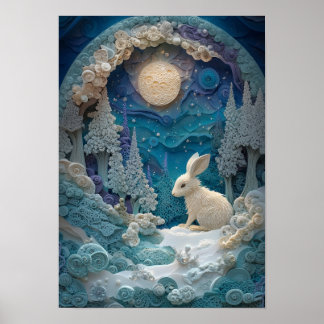 Poster Le lièvre d'Amérique | Nuit hivernale neige en for