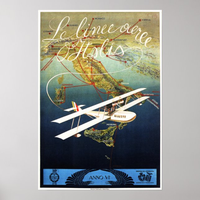 Poster LE LINEE ITALY Airlines Avion Europe Travel Ad (Devant)