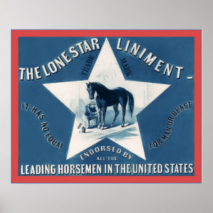 Poster Le Lone Star Liniment ~ 1866 ~ Étiquette Vintage