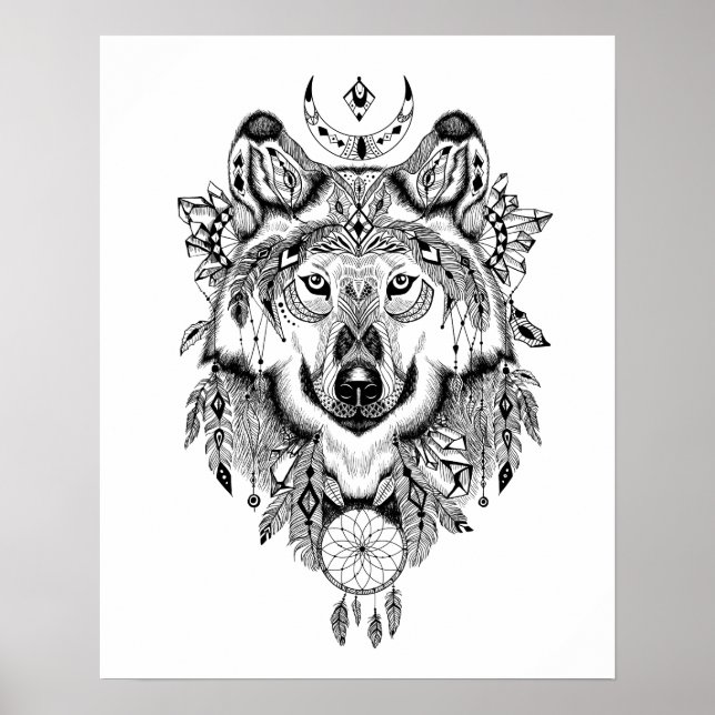 Poster Le loup monochrome (Devant)