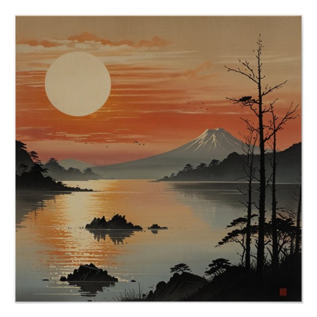 Poster Le majestueux mont Fuji Paysage Mur Art (Devant)