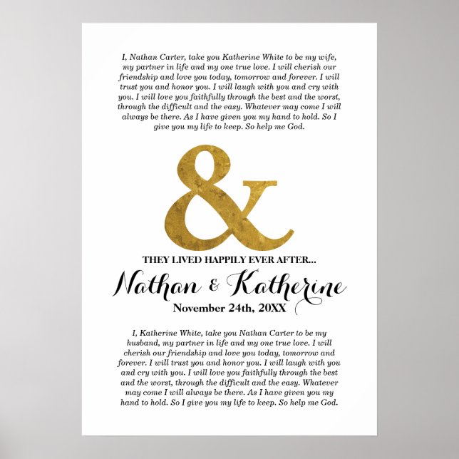Poster Le mariage Vows Gold Ampersand Heureux Jamais Aprè (Devant)