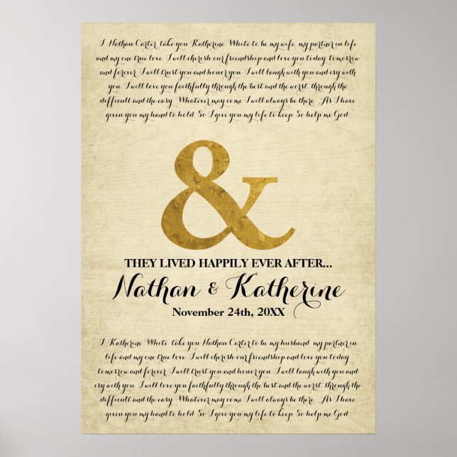 Poster Le mariage Vows Gold Ampersand Heureux Jamais Aprè (Devant)
