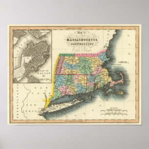 Poster Le Massachusetts, le Connecticut, Île de Rhode